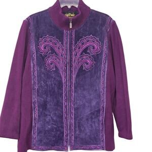 Bob Mackie Wearable Art Embroidered Leather Jacket Purple Womens 1X Steampunk
